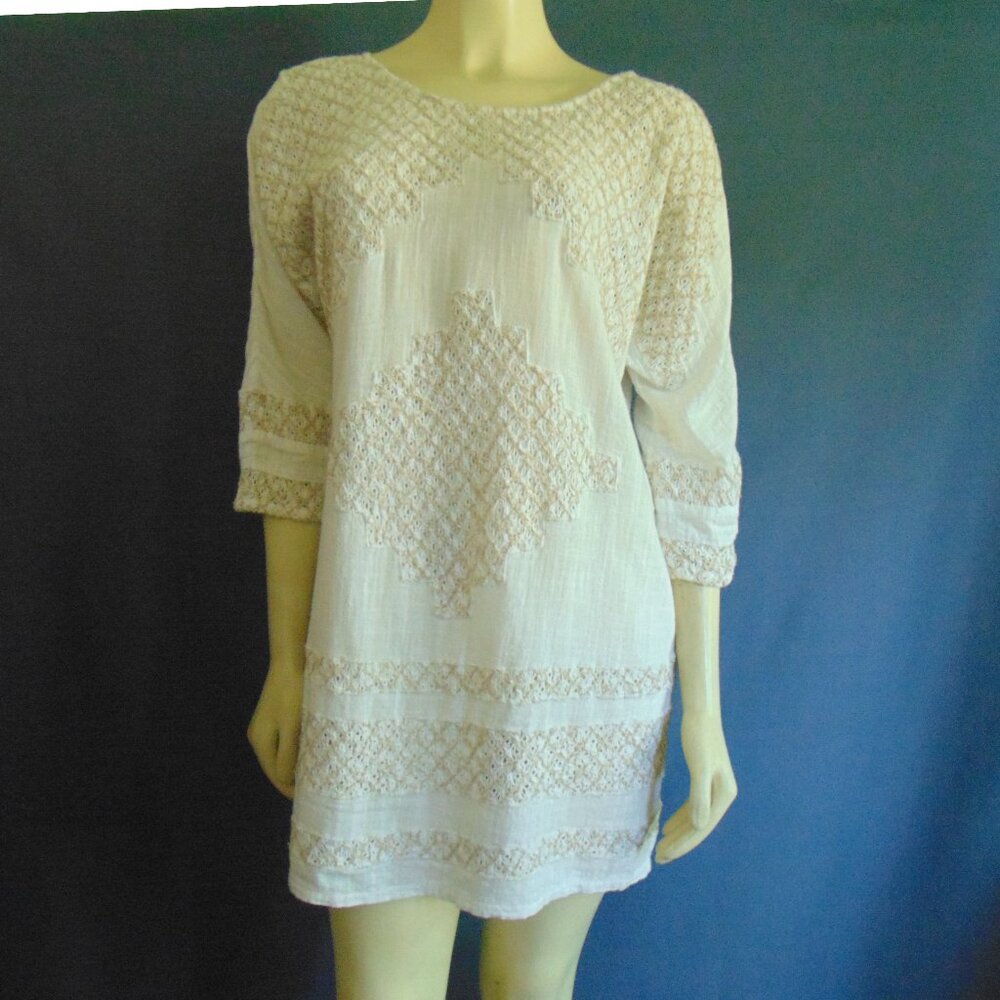Free People Ivory Ecru Crochet Bare Back Tunic Airy Summer Cover-up Sm